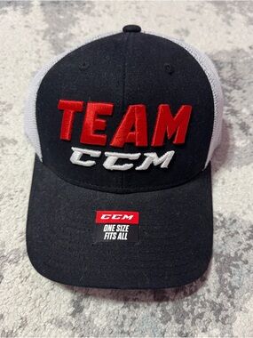 CCM Black/White Cap with Red TEAM Embroidery